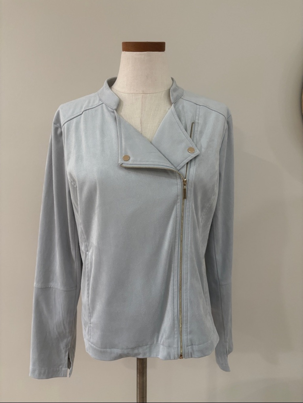 LYSSE NWT Light baby Blue Women's Asymmetrical Zip moto jacket faux suede size L